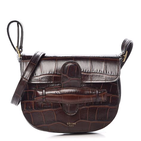 celine crocodile stamped calfskin mini symmetrical bag brown|Celine.